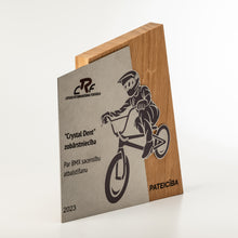 Load image into Gallery viewer, Wood- metal cycling trophy