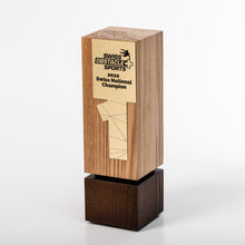 Load image into Gallery viewer, Custom design wood award with striking metal plate.