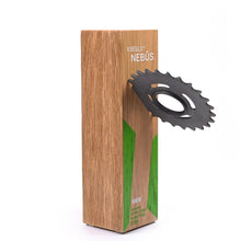 Load image into Gallery viewer, Custom wood block award_with embedded wheel gear_personalised engraving_Awards and Medal Studio_1