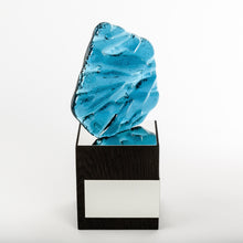 Load image into Gallery viewer, Custom design fused glass_ solid hardwood base trophy_bespoke award_design_laser engraving_digital print_creative design_Awards and Medal Studio_2