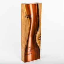 Load image into Gallery viewer, Stunning wood and resin trophy with personalised print