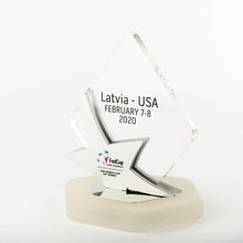 Load image into Gallery viewer, Special custom awards for the World Cup of Tennis_Acrylic_polished metal award with full colour print_Awards and Medal Studio