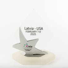 Load image into Gallery viewer, Special custom awards for the World Cup of Tennis_Acrylic_polished metal award with full colour print_Awards and Medal Studio_1
