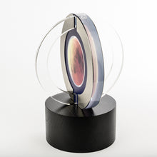 Load image into Gallery viewer, Custom acrylic and stainless steel trophy with printed details and a brushed stainless steel_Awards and Medal Studio