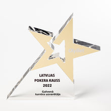 Load image into Gallery viewer, Godl Star Trophy with flat bed print.