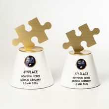 Load image into Gallery viewer, Custom-designed puzzle trophies created to recognise achievements in speed puzzling competitions