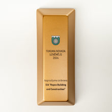 Load image into Gallery viewer, Gold award with text and logo on a white background