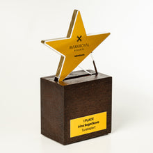 Load image into Gallery viewer, custom-designed award featuring a stylised star shape and a modern, distinctive silhouette