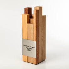 Load image into Gallery viewer, Bespoke wood trophy with metal plate