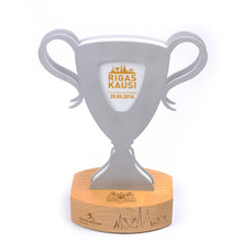 Load image into Gallery viewer, Bespoke_Silver_Cup_trophy_aluminium_wood trophy_personalised engravings_Awards and Medal Studio
