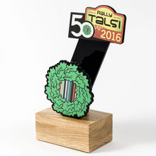 Load image into Gallery viewer, Custom Rally trophy black acrylic oak wood-Awards and medal studio