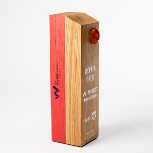 Stunning wood square award with Glass nugget