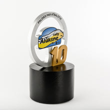 Load image into Gallery viewer, Custom Silver steering wheel trophy_aluminium_wood_acrylic_trophy_full colour print_Awards and Medal Studio