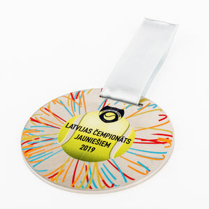 Custom design silver medal for tennis championship_full colour print_Awards and Medal Studio