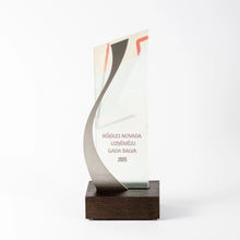 Load image into Gallery viewer, Bespoke glass award with metal parts_personalised printing_Awards and Medal Studio