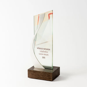 Custom glass trophy with metal parts_personalised printing_Awards and Medal Studio