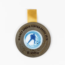 Load image into Gallery viewer, Custom hockey medal_silver metal_acrylic_combination_laser engraving_full colour print_Awards and Medal Studio_1