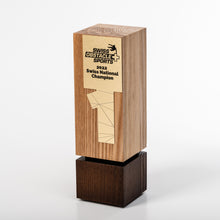 Load image into Gallery viewer, Custom design wood award with striking metal plate.