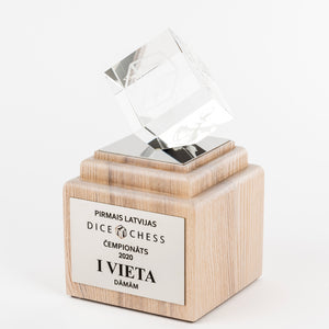Crystal, wood trophy with personalised print