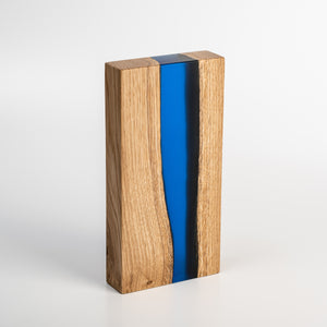 Custom wood resin award. Hardwood oak combined with deep blue resin.