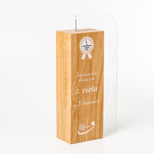 Load image into Gallery viewer, Eco- friendly wood glass trophy, unique design. Laser engraving, UV flat bed print.