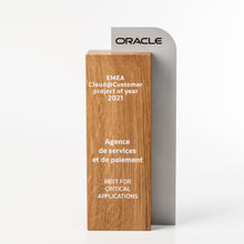 Load image into Gallery viewer, Eco friendly wood metal trophy with personalised UV flat bed print.