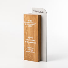 Load image into Gallery viewer, Eco friendly wood metal trophy with personalised UV flat bed print.