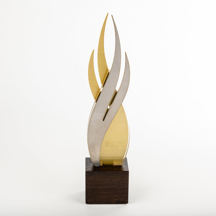 Iconic custom metal acrylic wood award_flame shape_laser engraving_Awards and Medal Studio