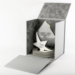 Special custom awards for the World Cup of Tennis_Acrylic_polished metal award with full colour print_Custom_gift_box_Awards and Medal Studio
